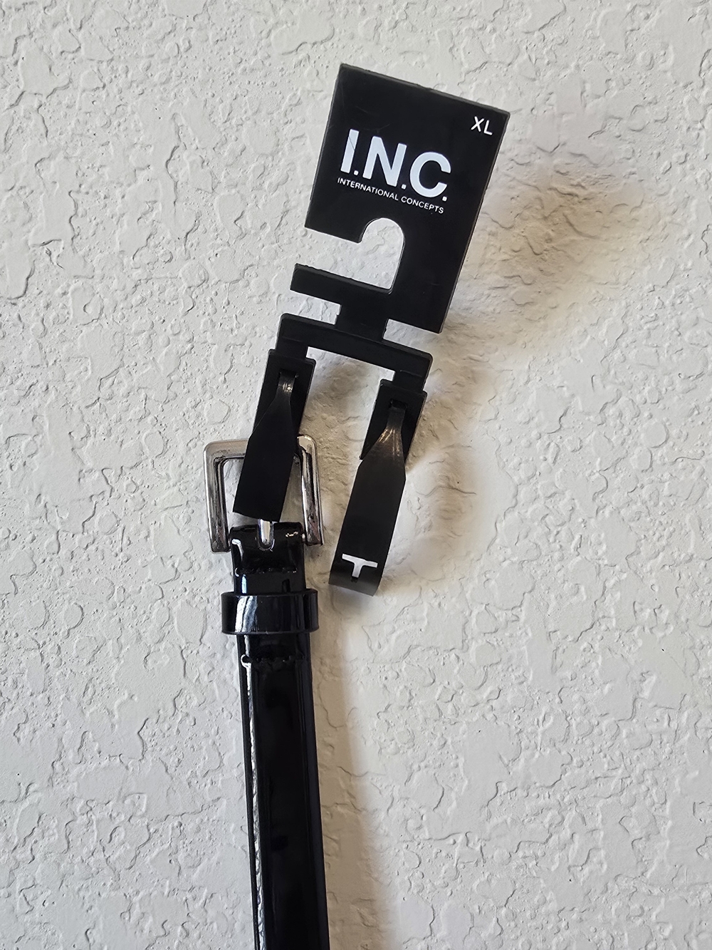 INC International Concepts Black Belt Silver Buckle Faux Leather Size XL NWT